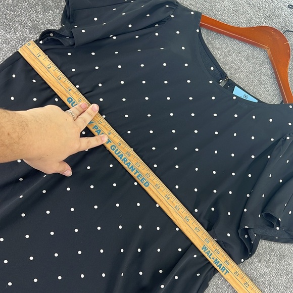 CeCe Short Sleeve Blouse Shirt Top Black White Polka Dot Womens Size L - Picture 7 of 8